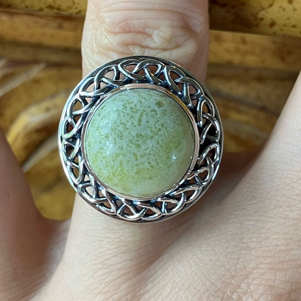 Natural Connemara Marble Sterling Silver Cocktail Ring Size 7